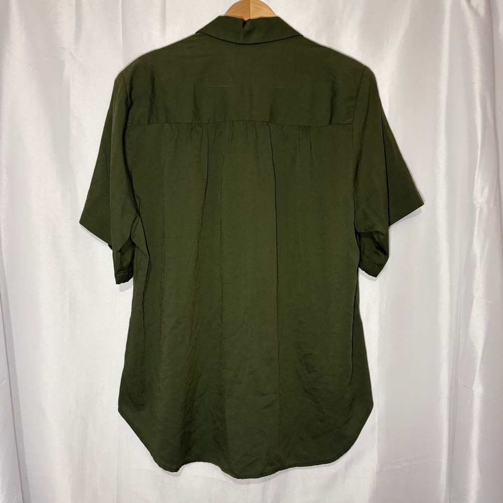 Vintage Joanna Olive Green Button Down Shirt Short Sleeve Shoulder Pads Large - Picture 6 of 7